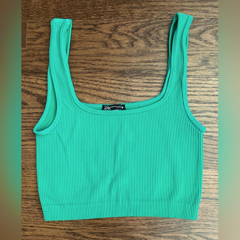 Zara Green Ribbed Tank Top XS-S